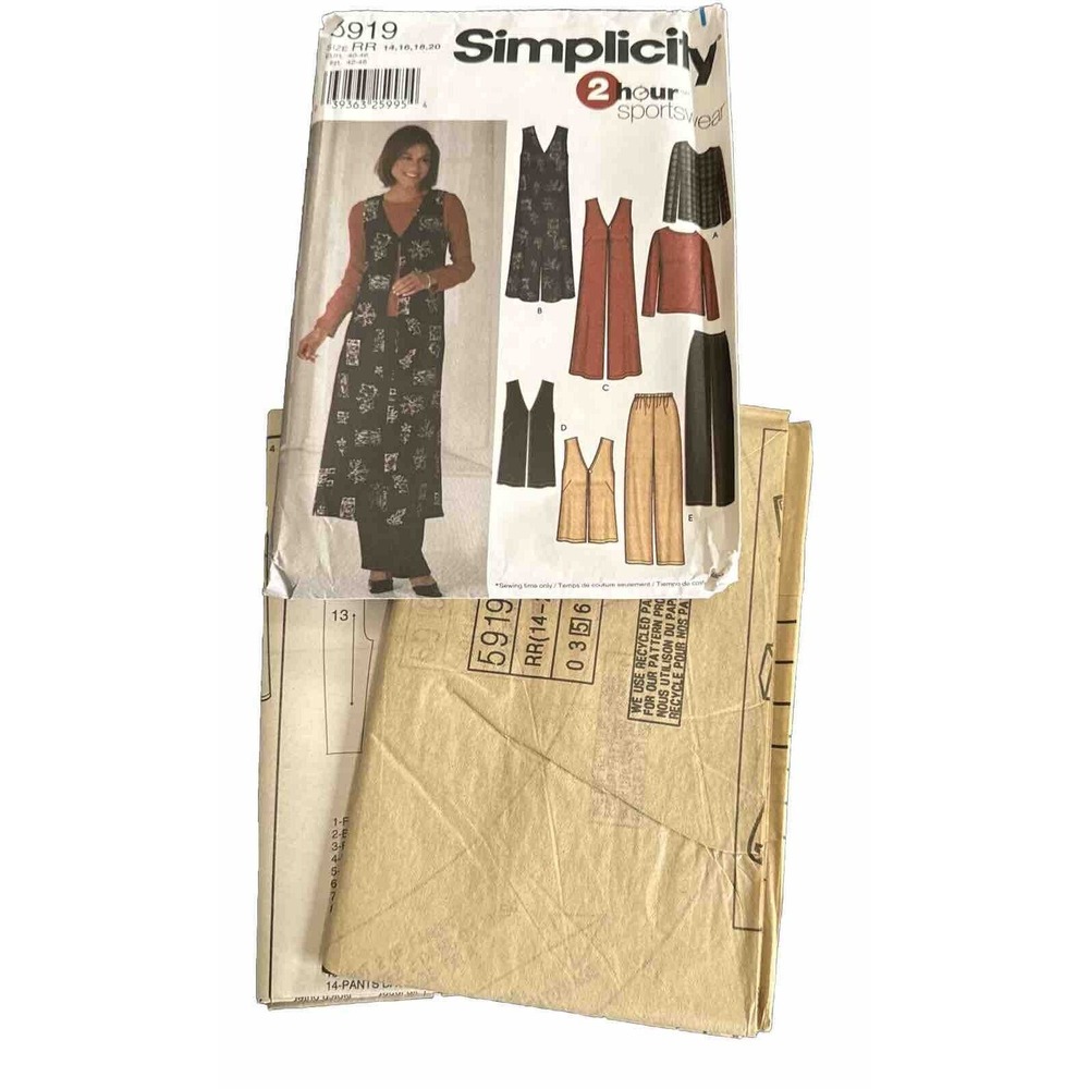 Simplicity 5919 Sewing Pattern UNCUT Jumper Pants Vest Size RR 14,‎ 16, 18, 20